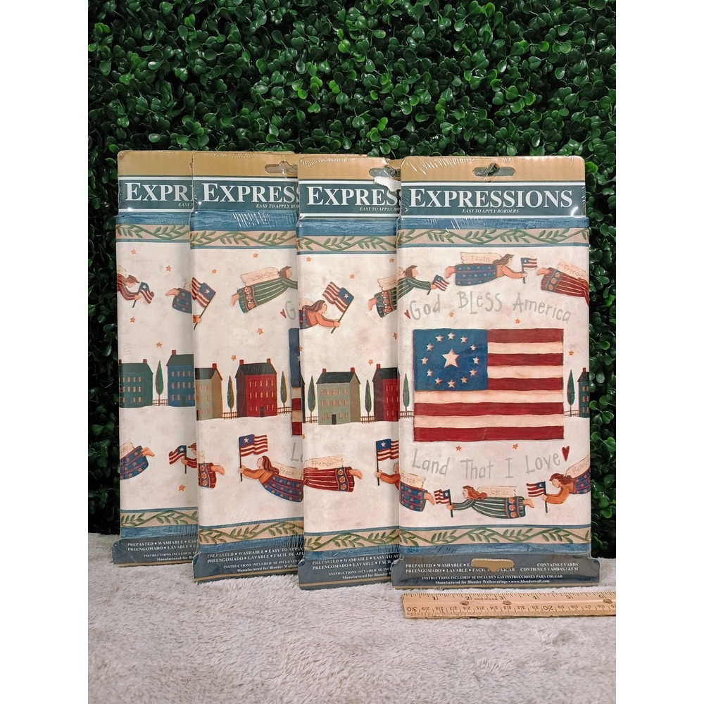 NOS Lot of Expressions PrePasted Washable USA Flag Angel Decor Wallpaper Border